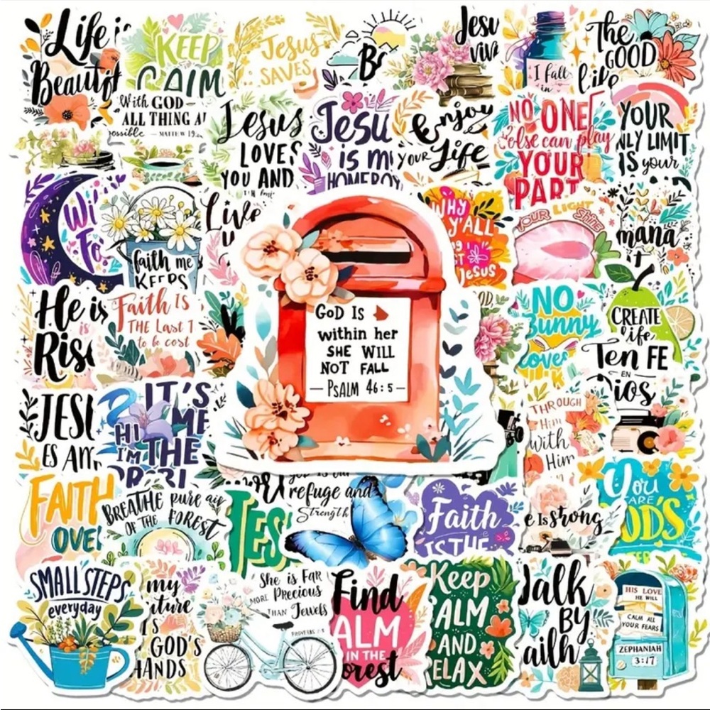Set of 50 Floral and Butterfly Inspirational Bible Quote Stickers - Picture 4 of 9